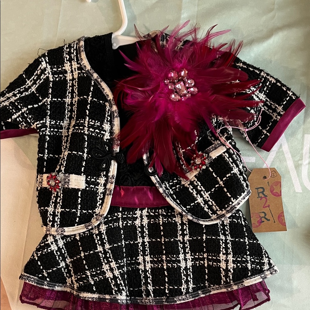 Elegant Black and Pink Dog Dress with Feather Accent
